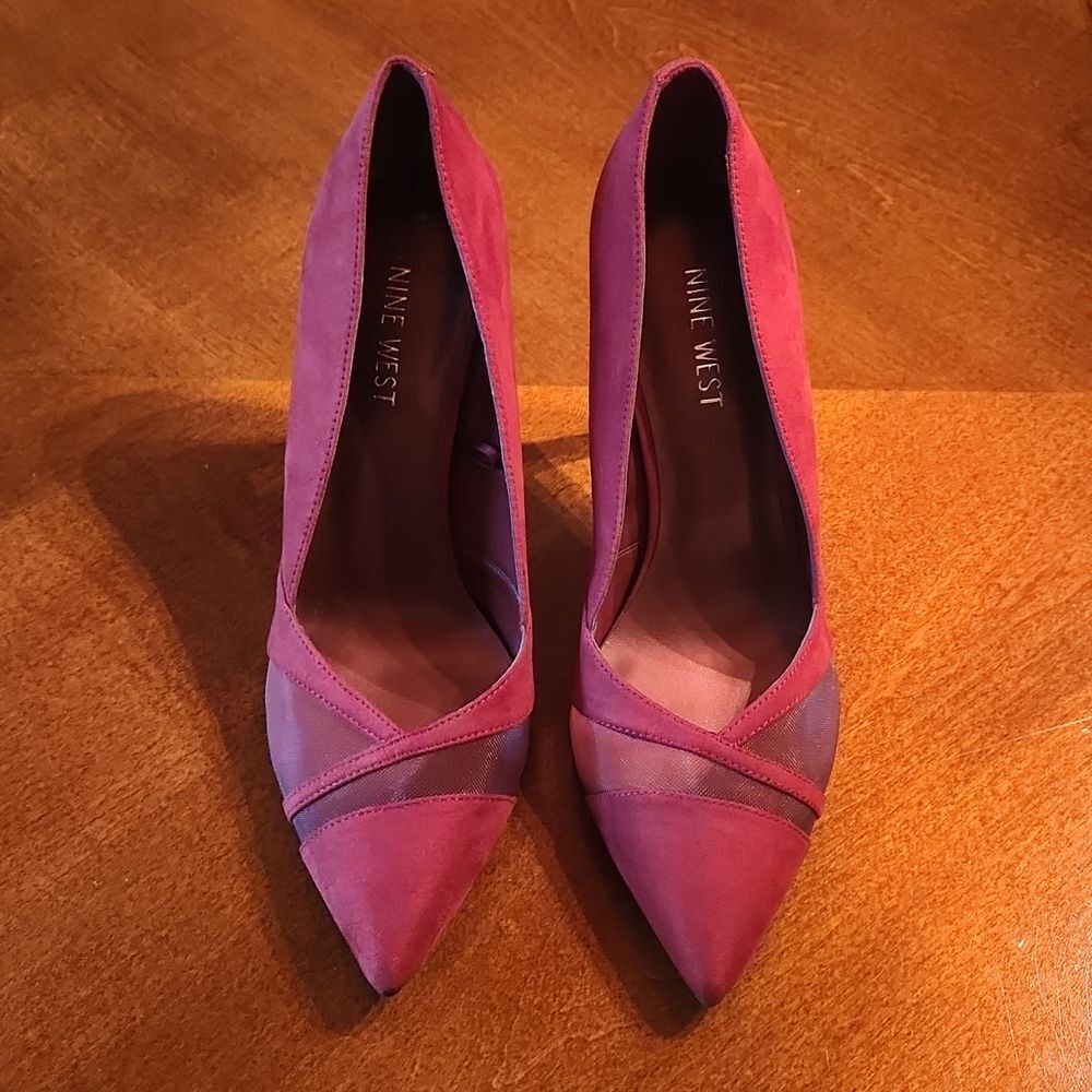 Nine West Faux Suede Cocktail Party Pointed Toe 4" Stiletto Heels 8M Wine Red